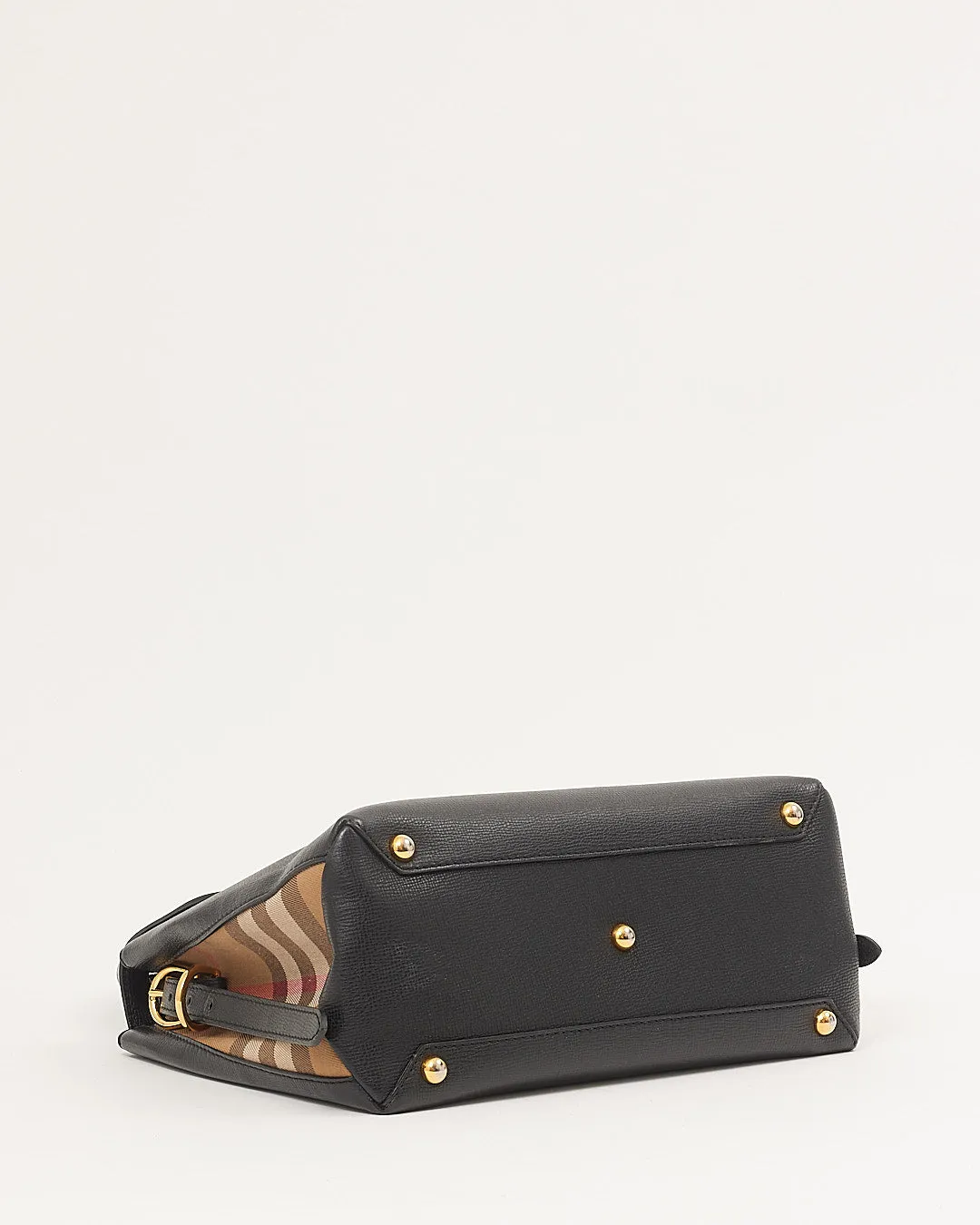 Burberry Black Leather House Check Trimmed Top Handle Bag