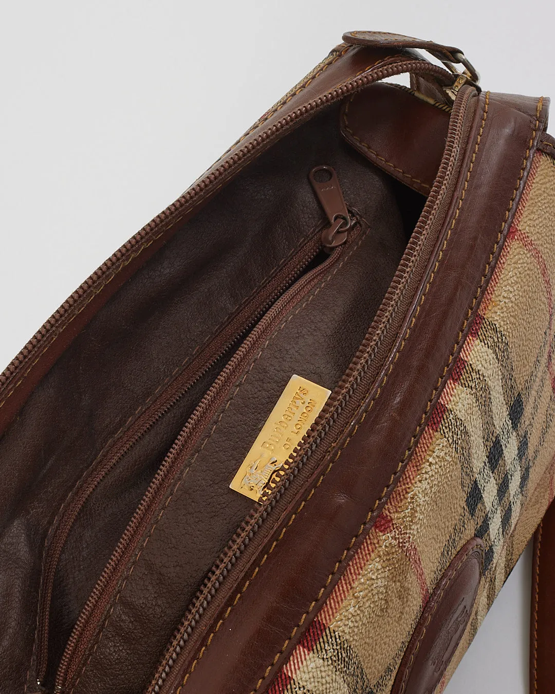 Burberry Vintage Beige Haymarket Check Print Leather Crossbody Bag