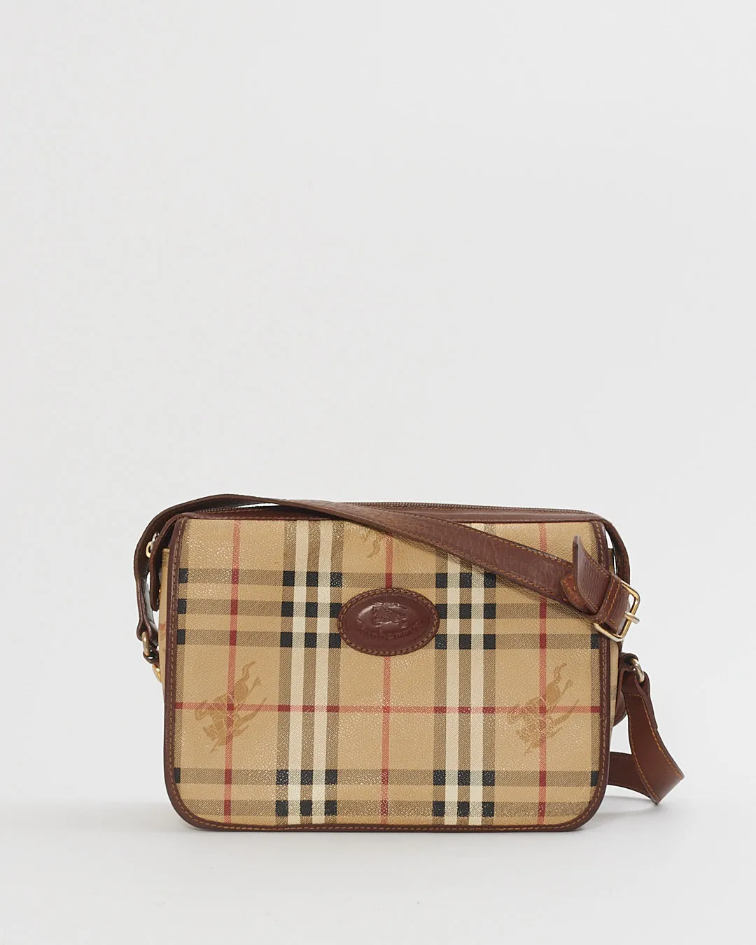 Burberry Vintage Beige Haymarket Check Print Leather Crossbody Bag