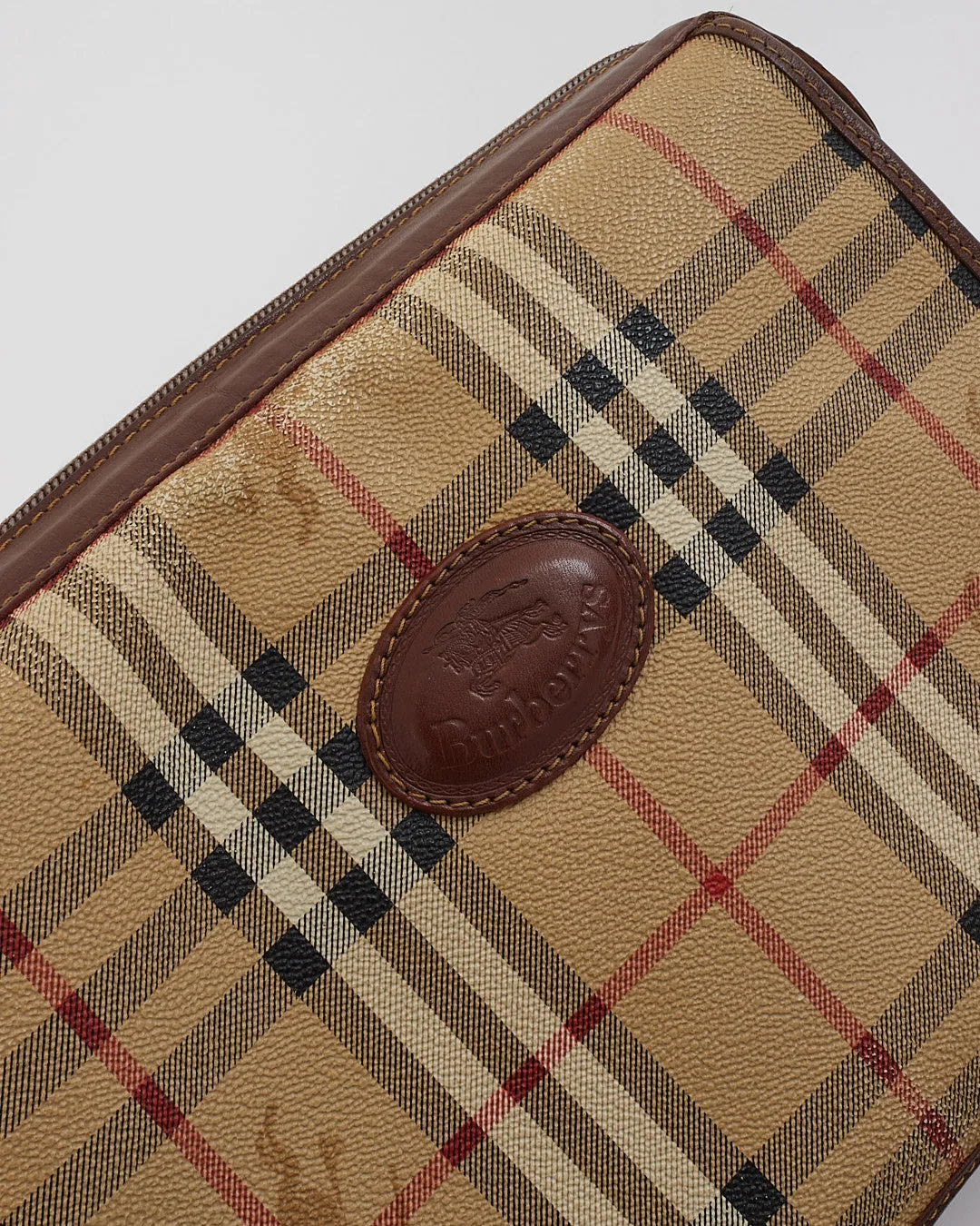 Burberry Vintage Beige Haymarket Check Print Leather Crossbody Bag