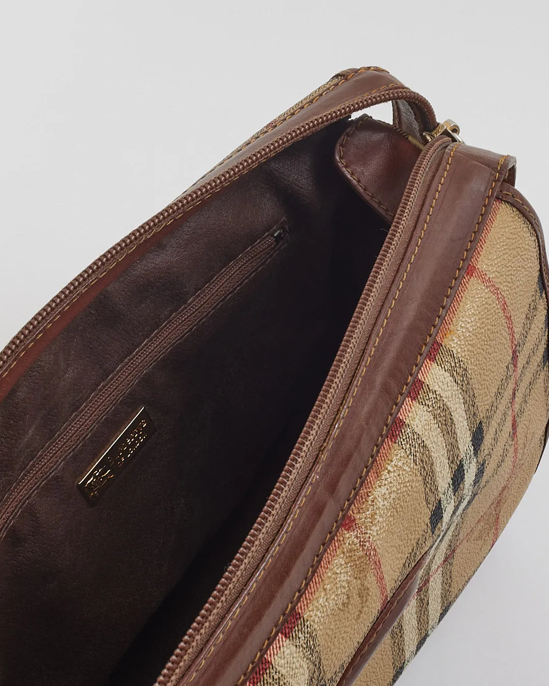Burberry Vintage Beige Haymarket Check Print Leather Crossbody Bag