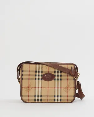 Burberry Vintage Beige Haymarket Check Print Leather Crossbody Bag