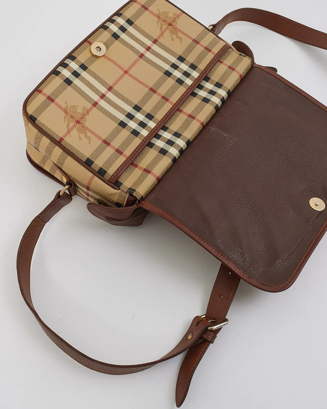 Burberry Vintage Beige Haymarket Check Print Leather Crossbody Bag