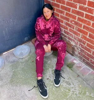 Burgundy Bleach Tie Dye Loungewear Set