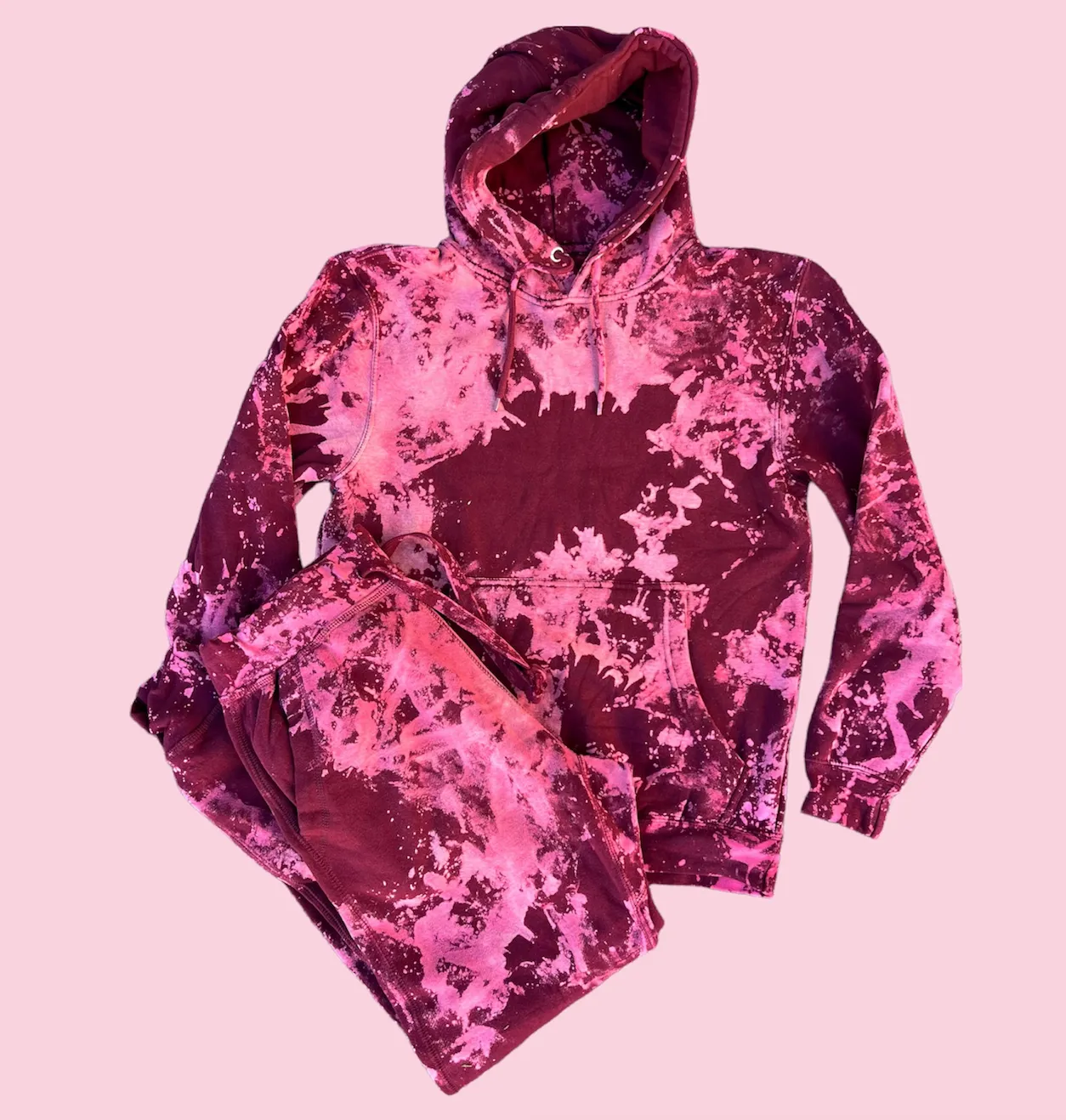 Burgundy Bleach Tie Dye Loungewear Set