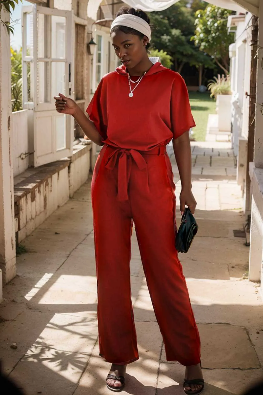 burning red belted wide leg jumpsuit