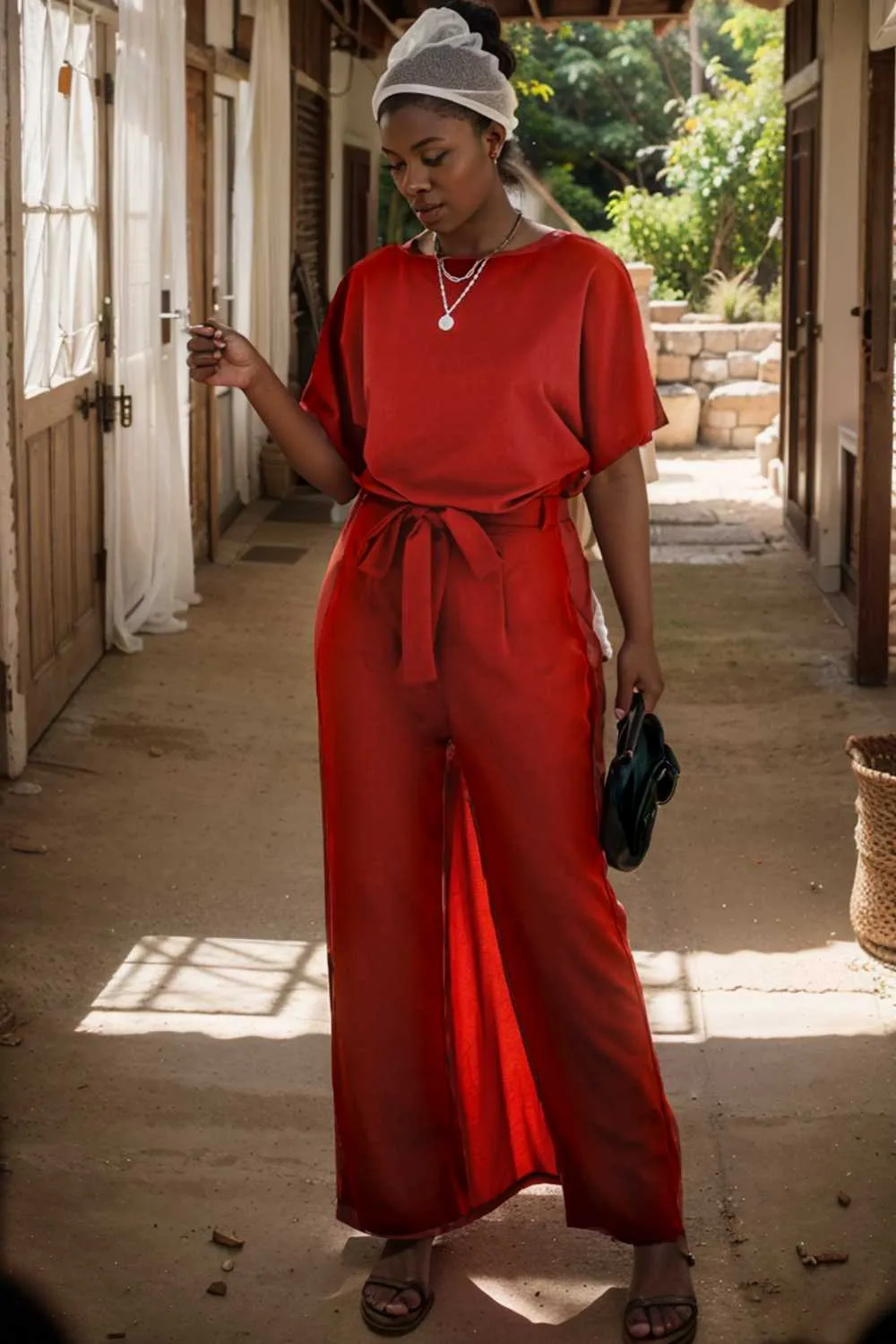 burning red belted wide leg jumpsuit