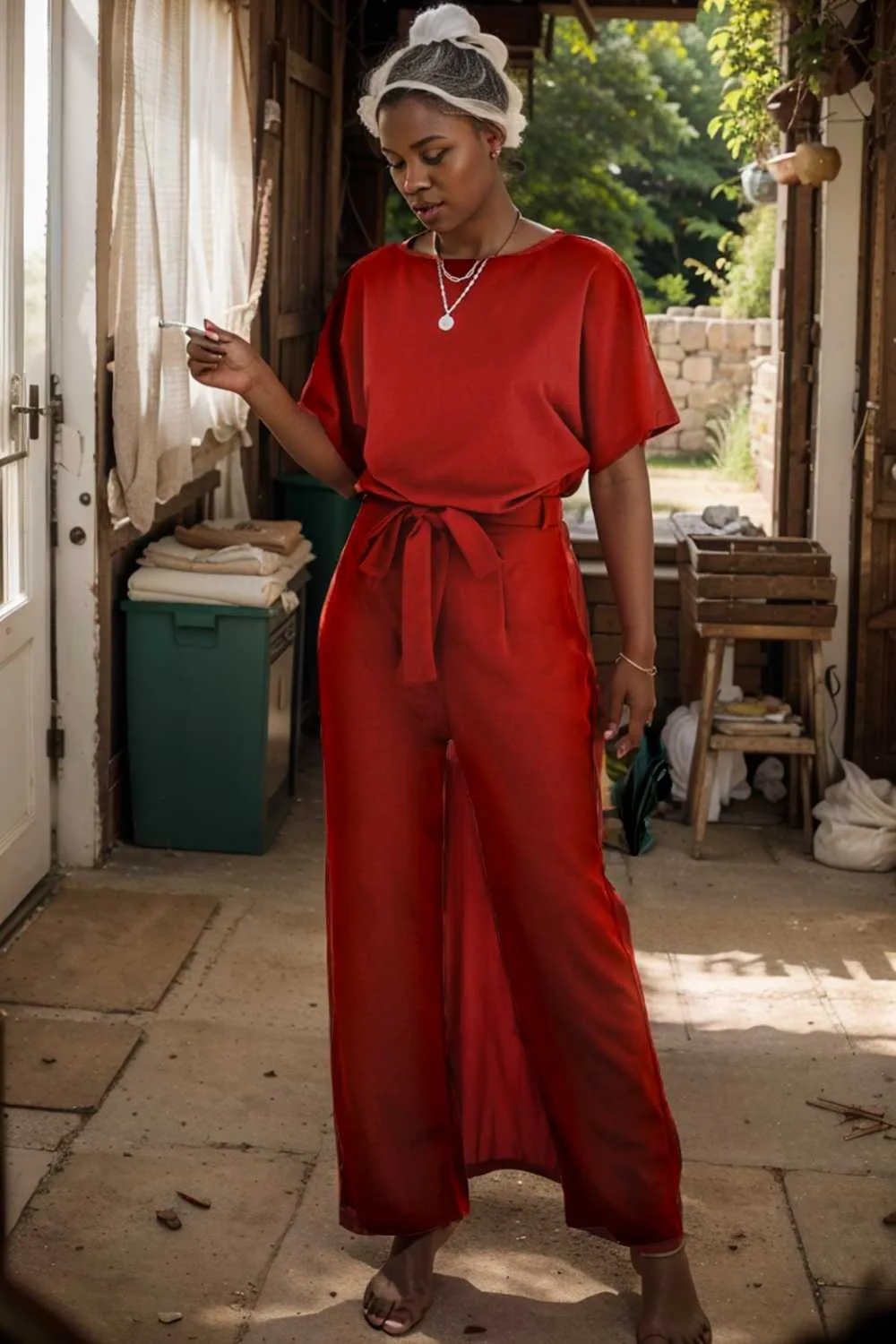 burning red belted wide leg jumpsuit