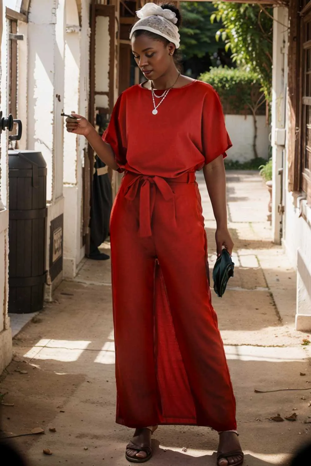 burning red belted wide leg jumpsuit