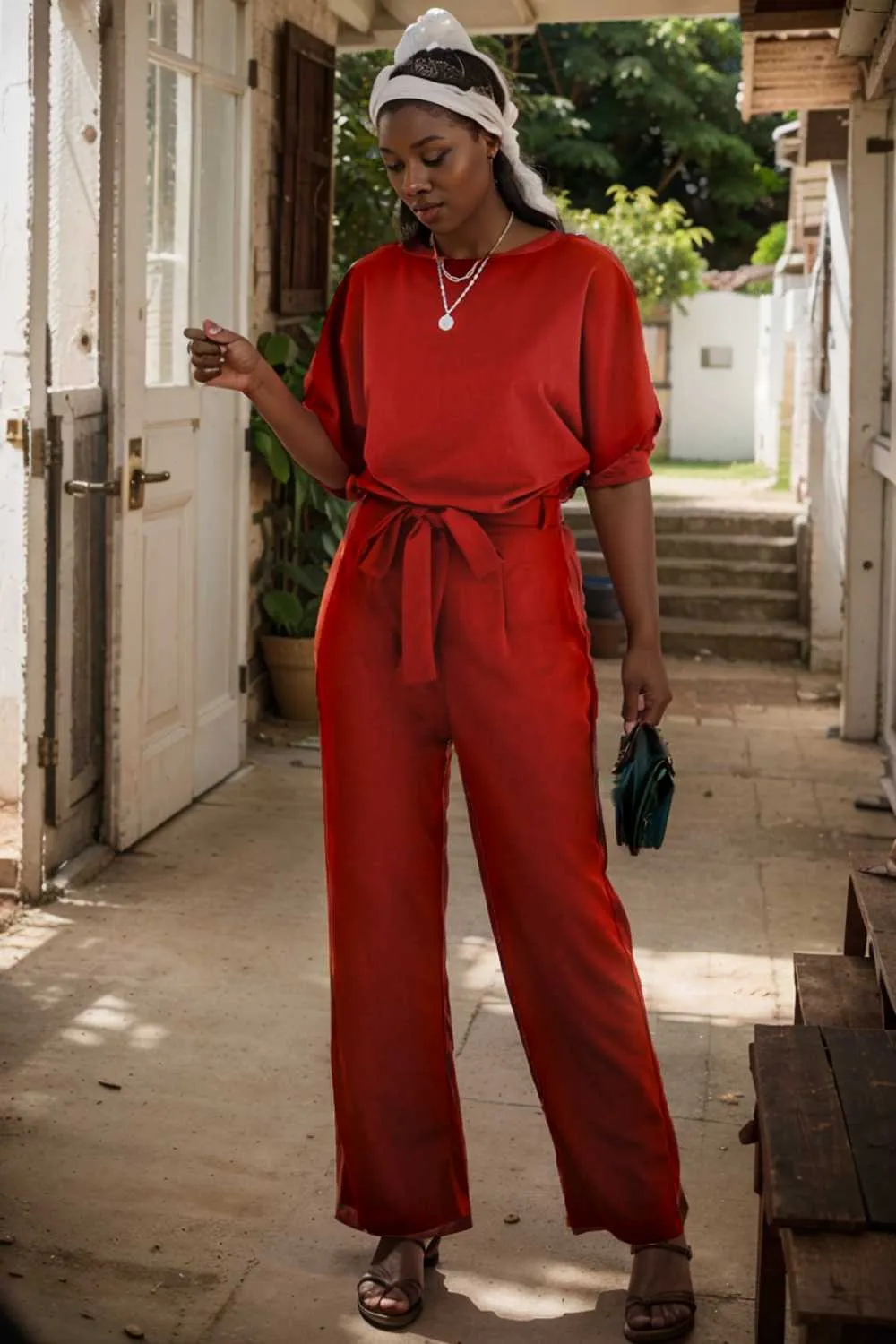 burning red belted wide leg jumpsuit