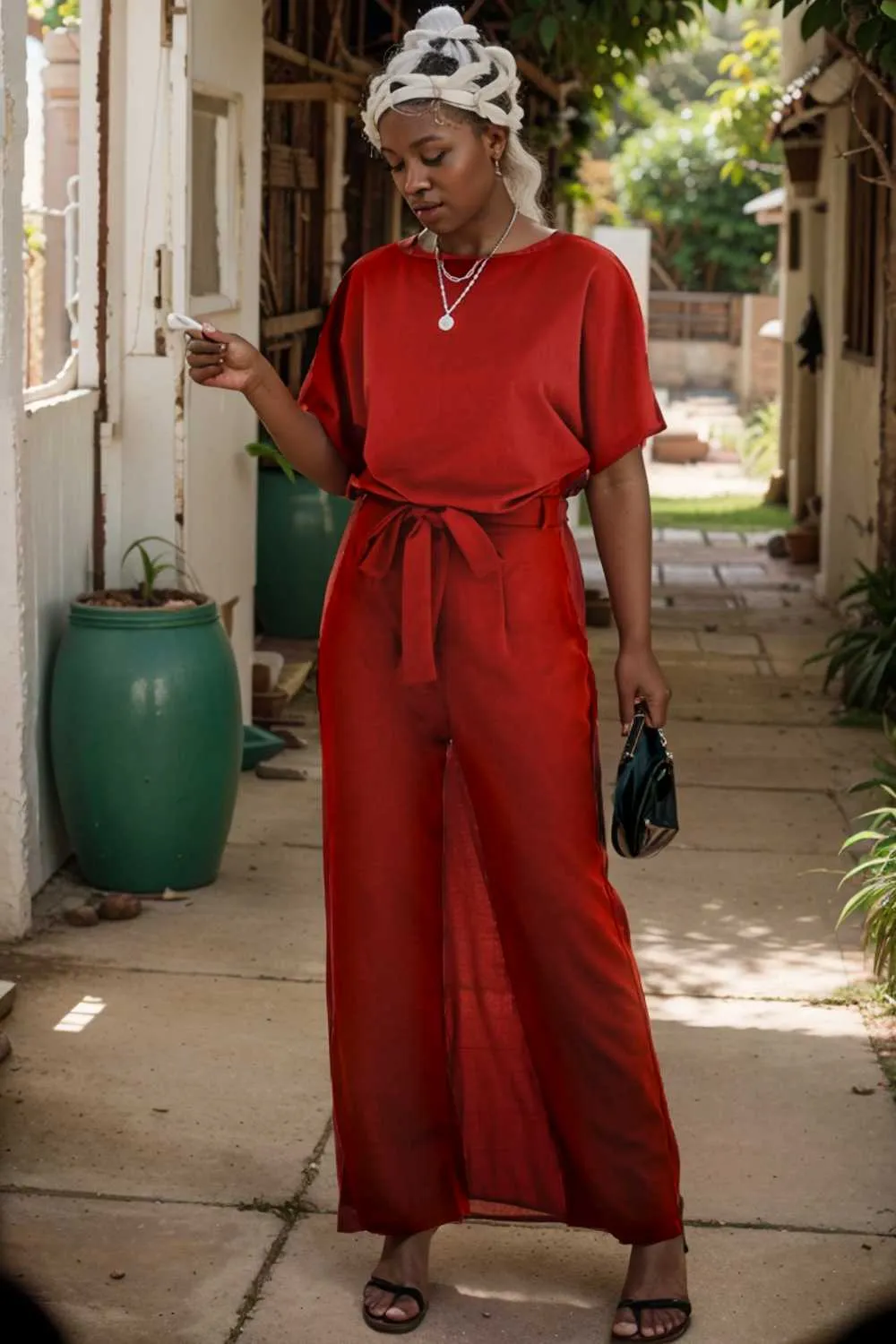 burning red belted wide leg jumpsuit
