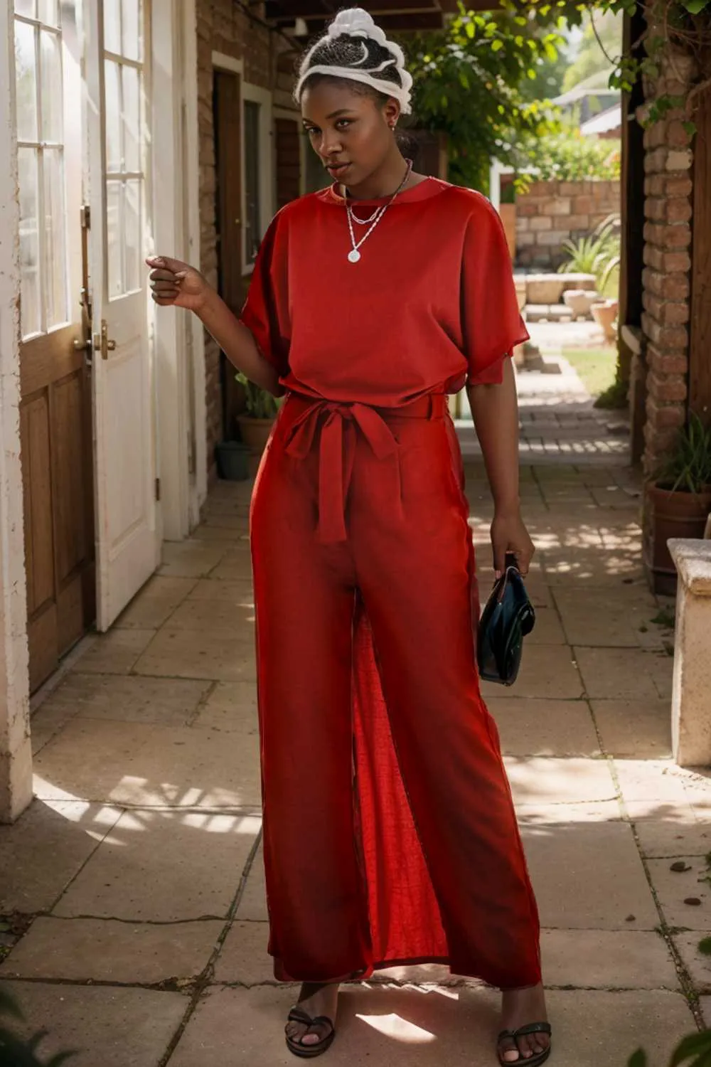 burning red belted wide leg jumpsuit