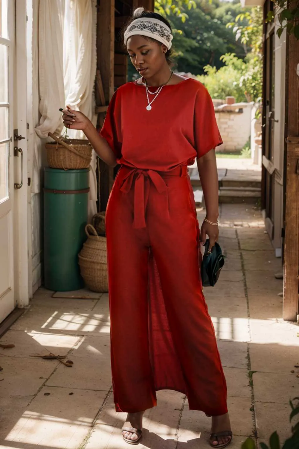 burning red belted wide leg jumpsuit