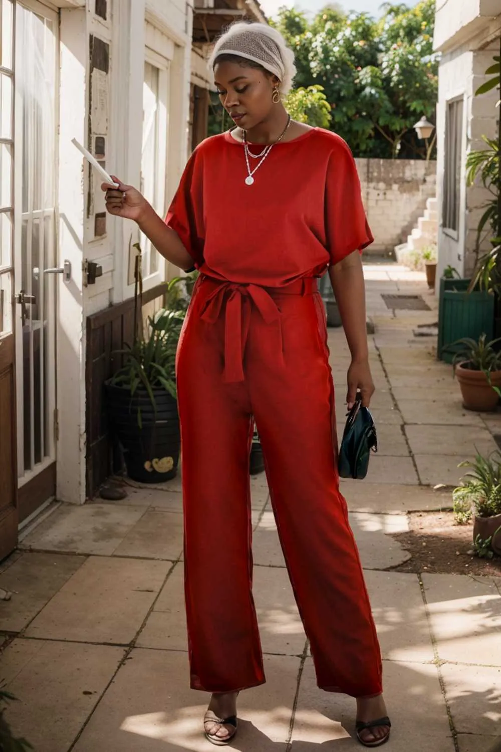 burning red belted wide leg jumpsuit