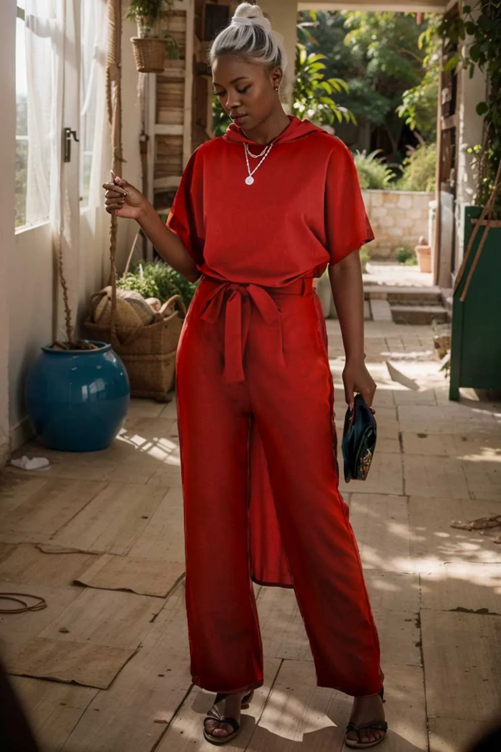 burning red belted wide leg jumpsuit