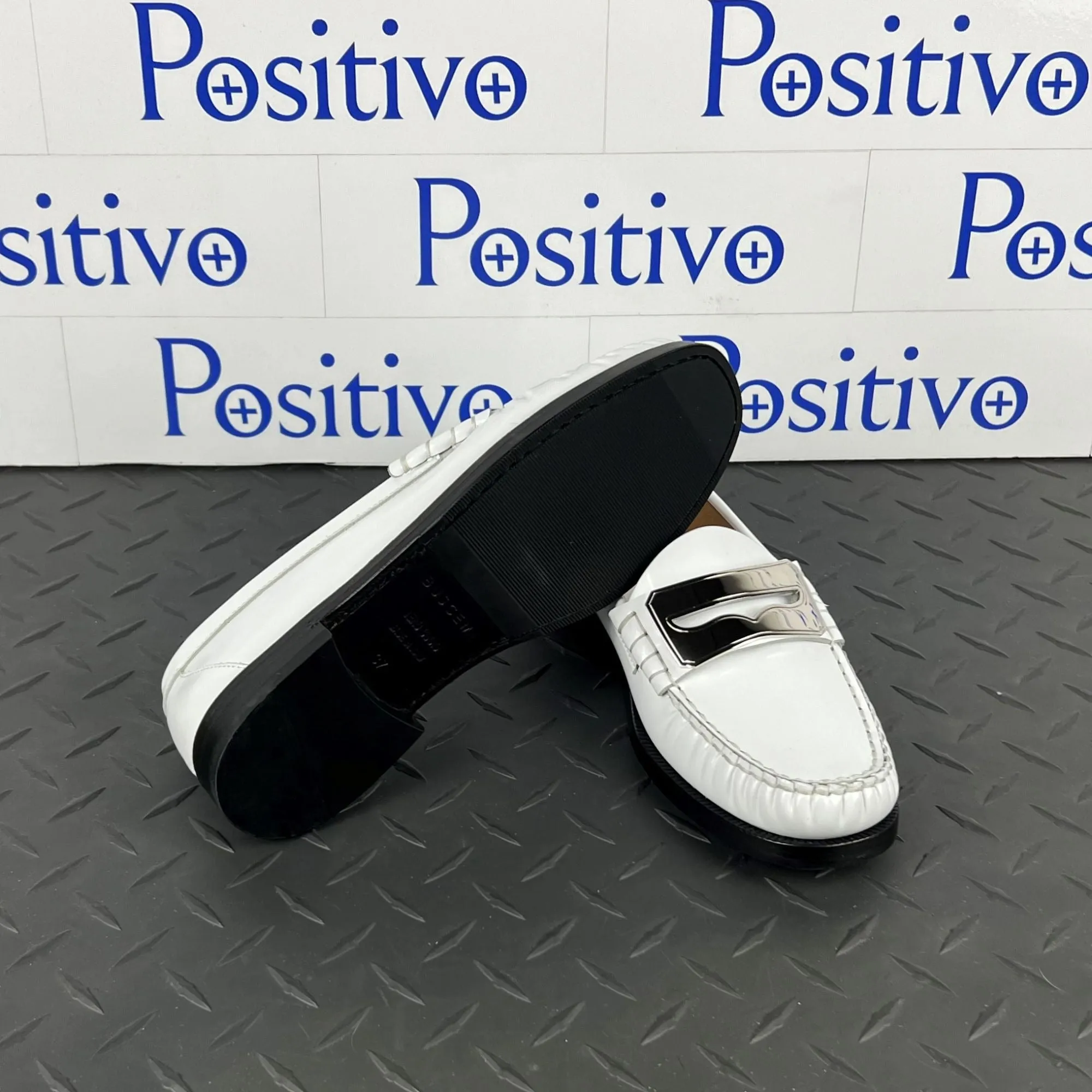 Buscemi Women's Town Loafer Off White/Silver Leather Loafers SAMPLE