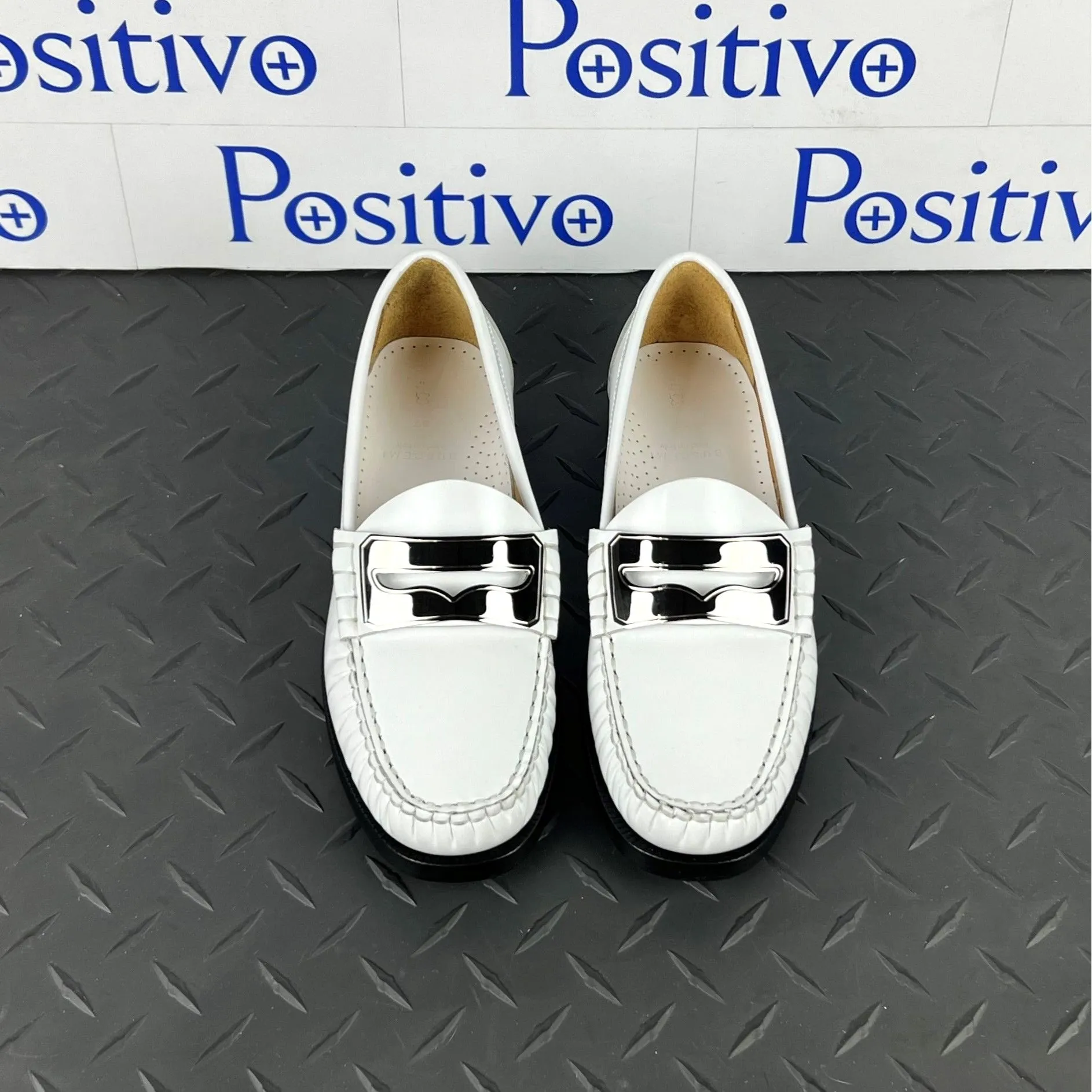 Buscemi Women's Town Loafer Off White/Silver Leather Loafers SAMPLE