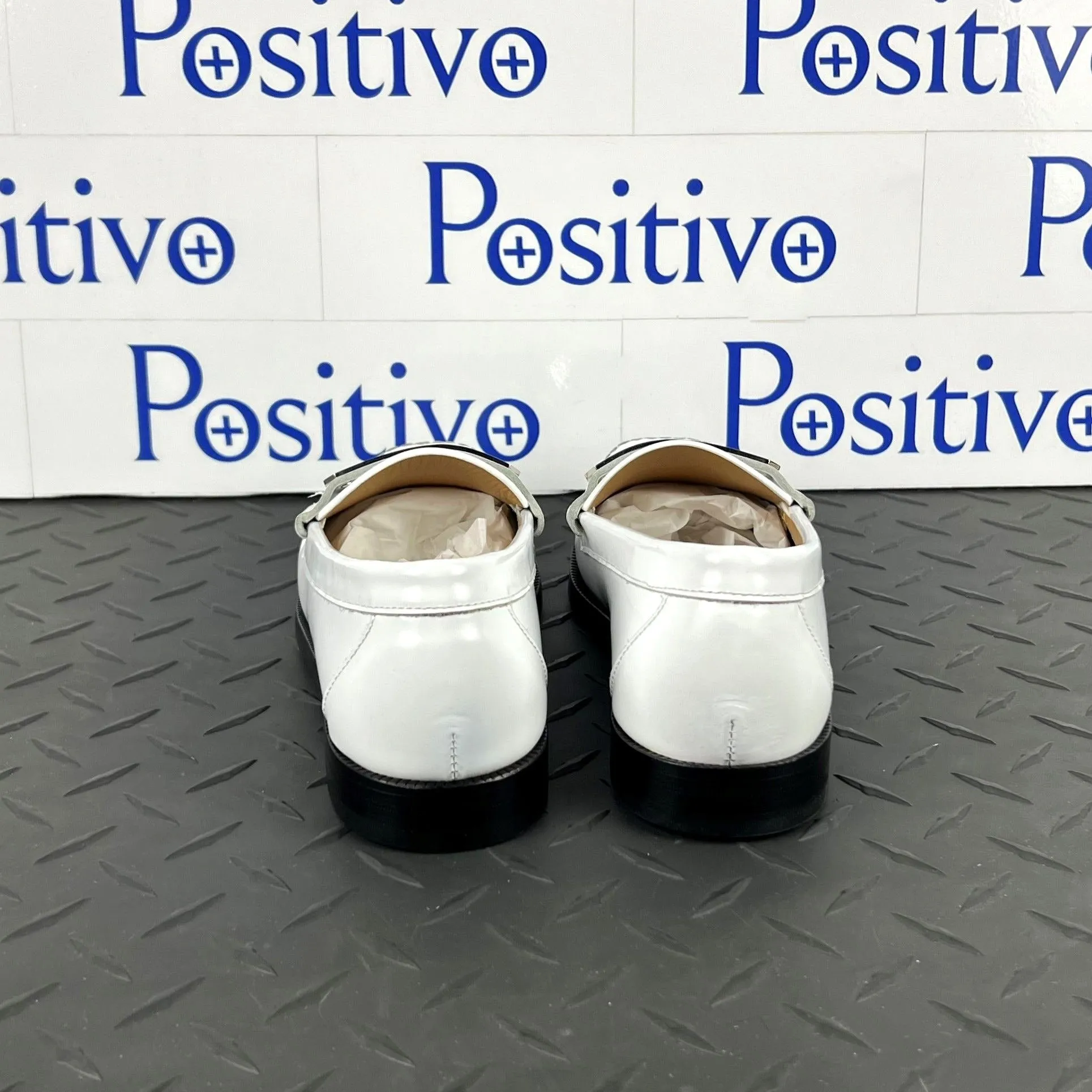 Buscemi Women's Town Loafer Off White/Silver Leather Loafers SAMPLE