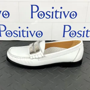 Buscemi Women's Town Loafer Off White/Silver Leather Loafers SAMPLE