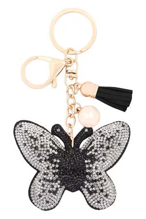 BUTTERFLY RHINESTONE TASSEL KEYCHAIN
