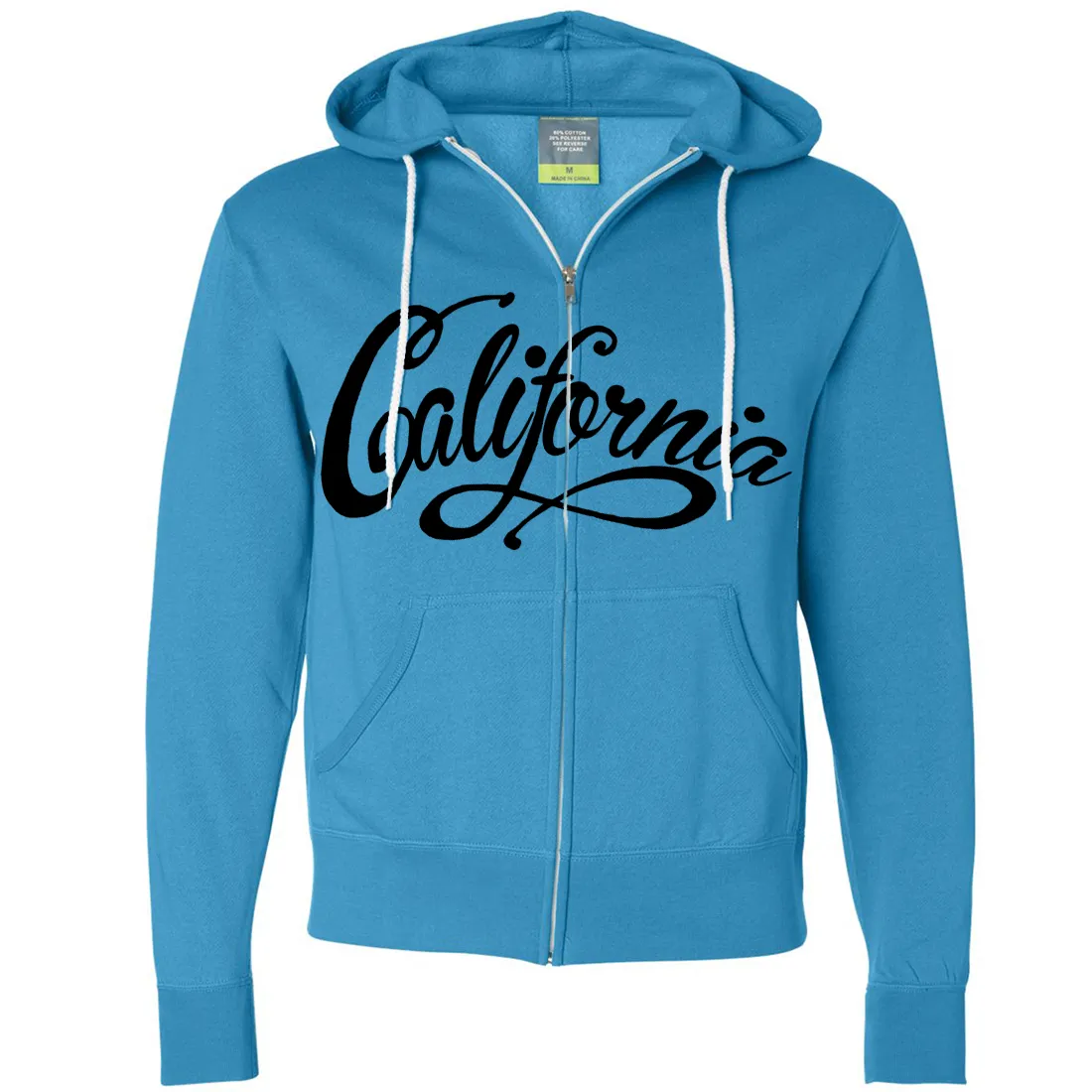 California Beach Script Black Print Zip-Up Hoodie