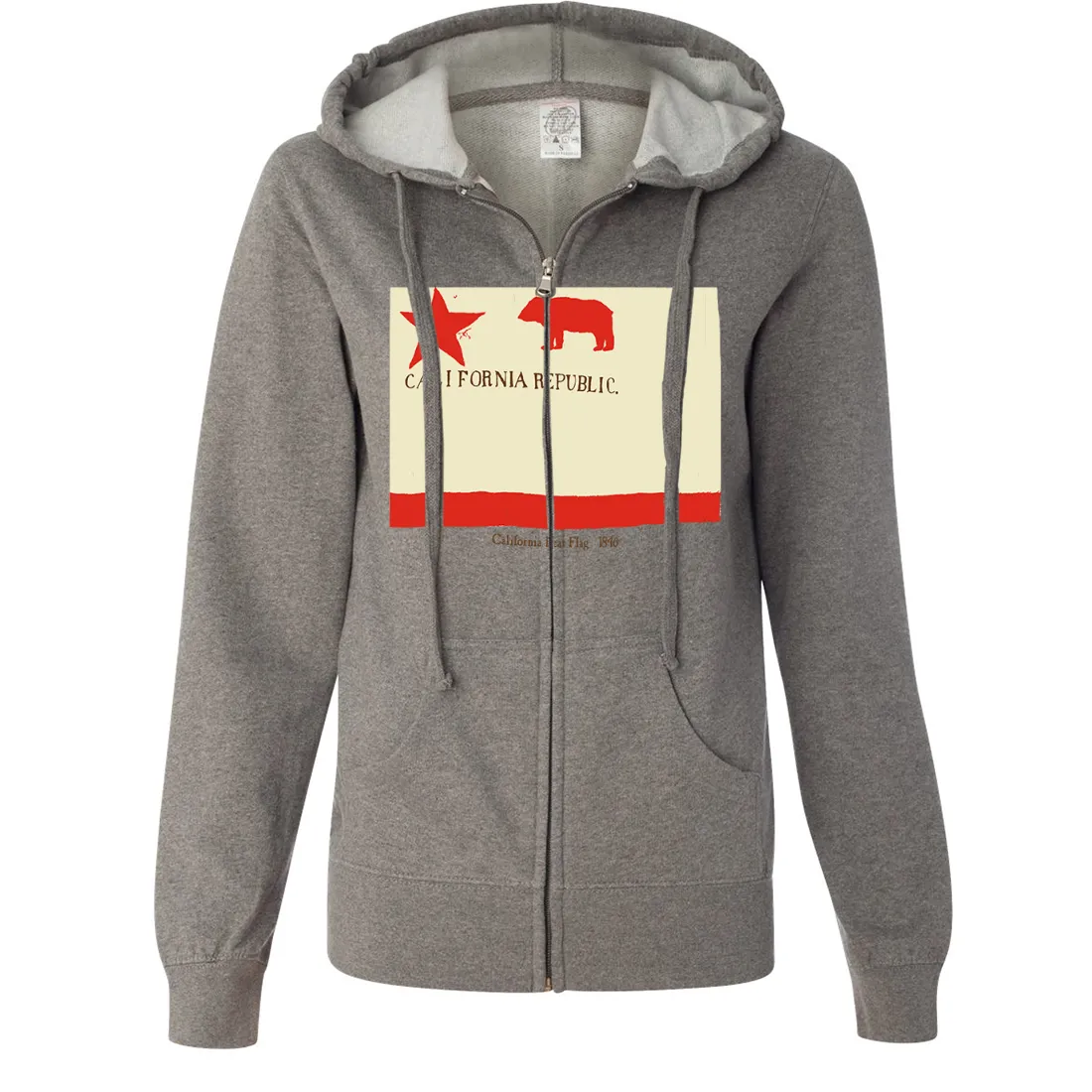 California Republic Bear Flag 1846 Ladies Lightweight Fitted Zip-Up Hoodie