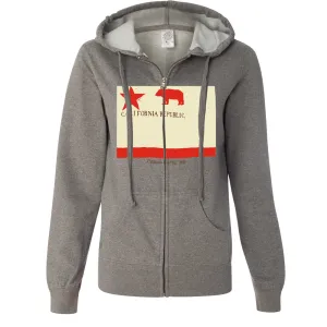 California Republic Bear Flag 1846 Ladies Lightweight Fitted Zip-Up Hoodie
