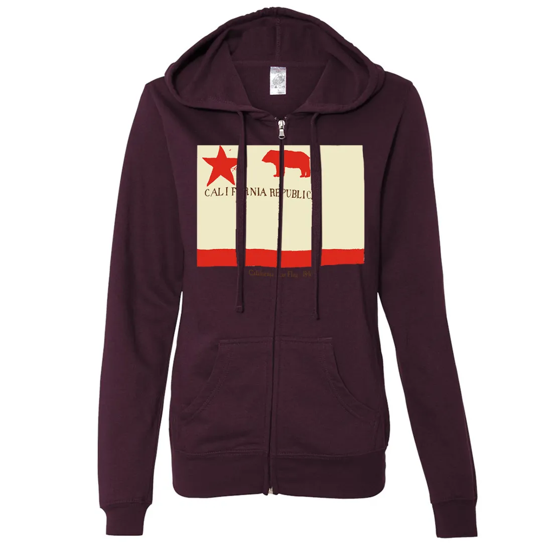 California Republic Bear Flag 1846 Ladies Lightweight Fitted Zip-Up Hoodie