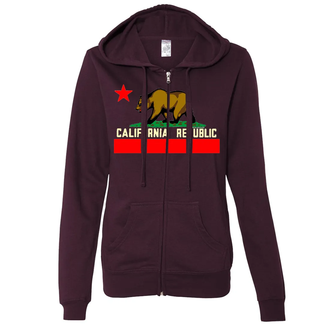 California State Flag Borderless Ladies Lightweight Fitted Zip-Up Hoodie