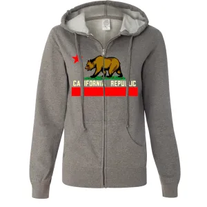 California State Flag Borderless Ladies Lightweight Fitted Zip-Up Hoodie