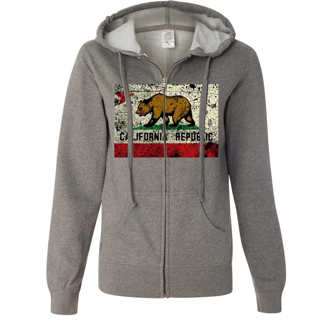 California State Flag Distressed Ladies Fitted Zip-Up Hoodie