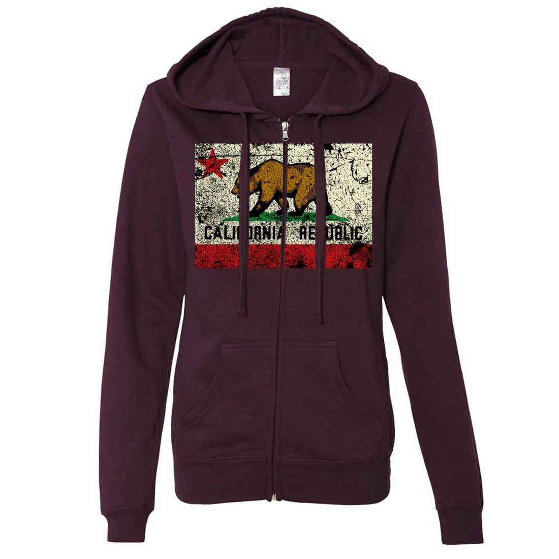 California State Flag Distressed Ladies Fitted Zip-Up Hoodie
