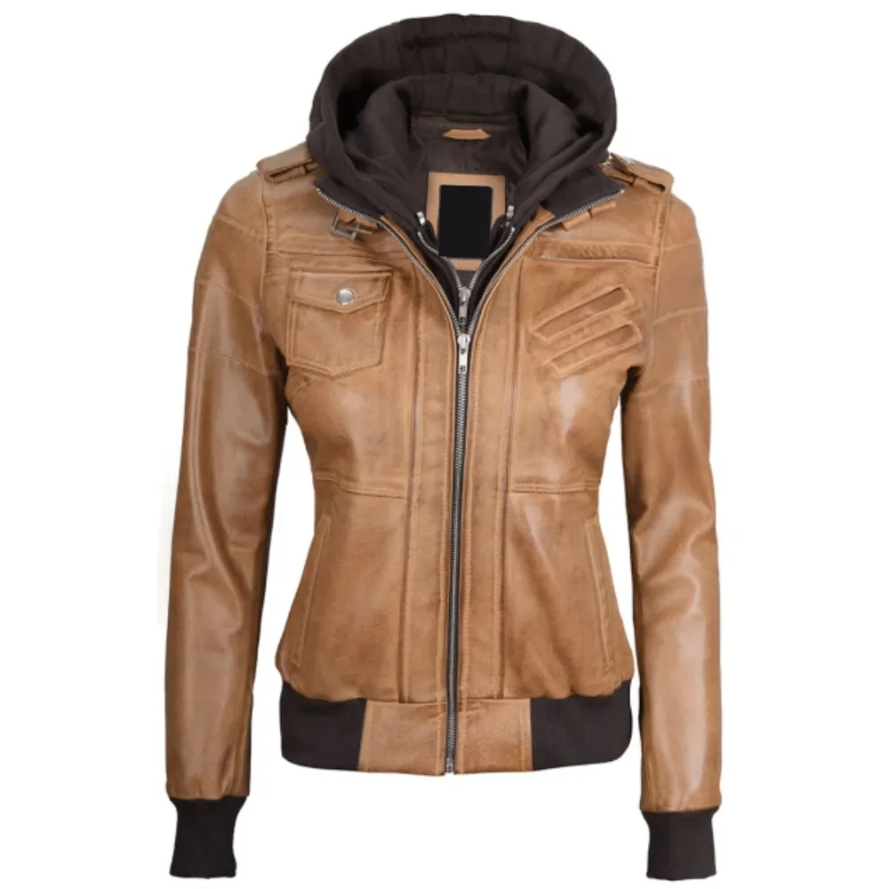 ﻿Camel Brown Elysian Hooded Jacket