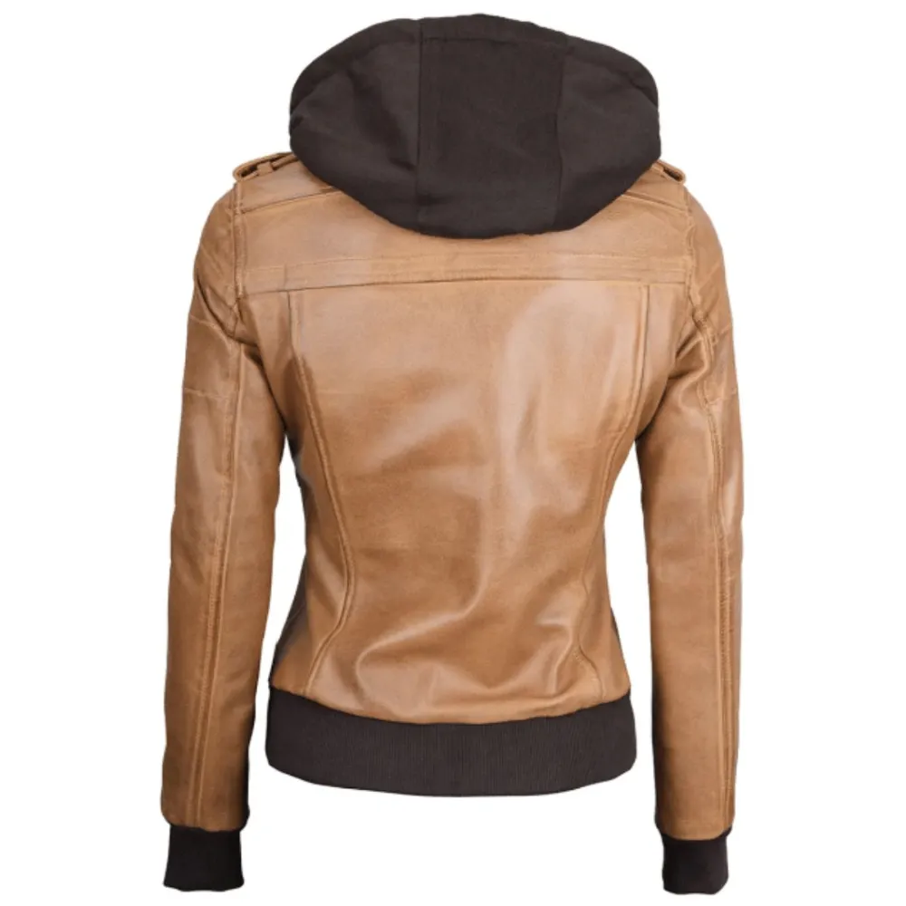 ﻿Camel Brown Elysian Hooded Jacket
