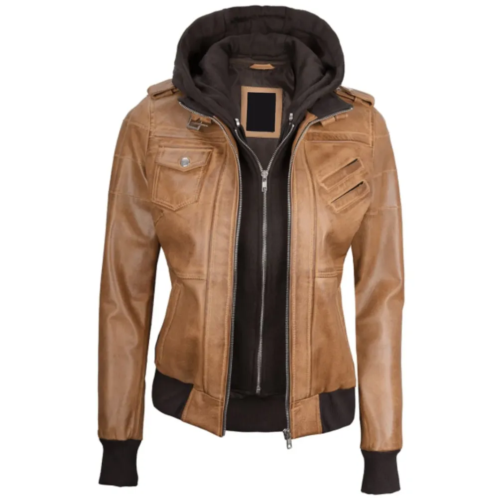 ﻿Camel Brown Elysian Hooded Jacket