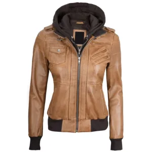 ﻿Camel Brown Elysian Hooded Jacket