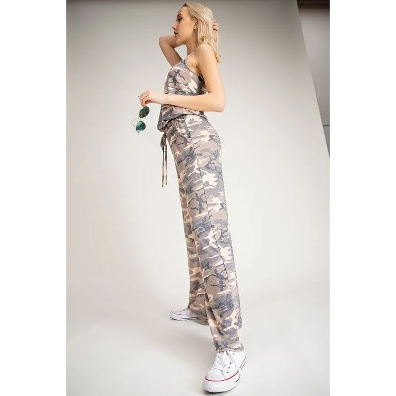 CAMO SLEEVELESS JUMPSUIT WITH ELASTIC WAIST