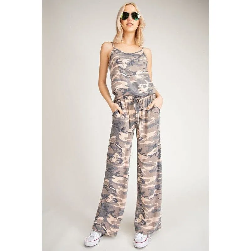 CAMO SLEEVELESS JUMPSUIT WITH ELASTIC WAIST