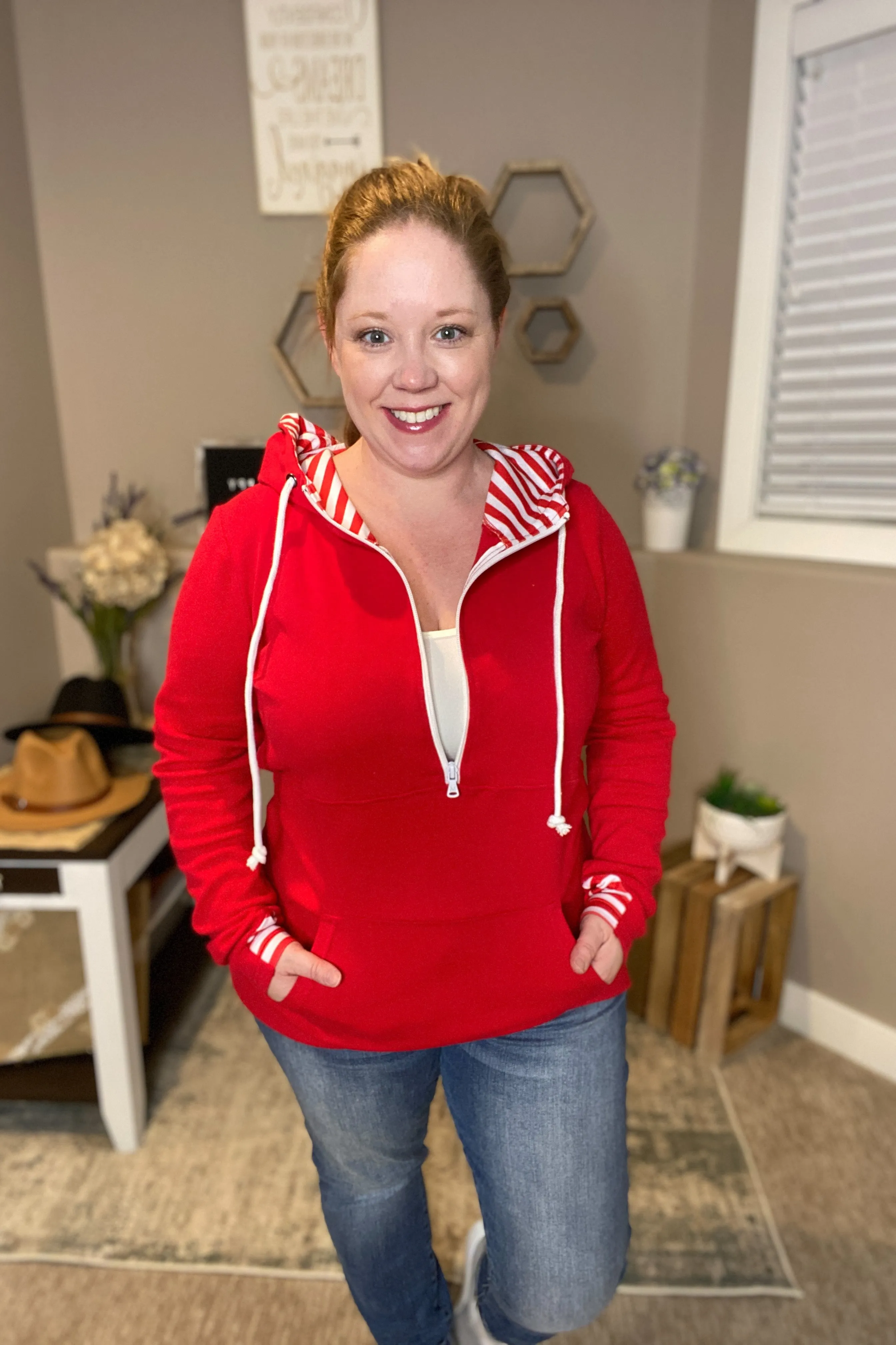 Candy Cane Half-Zip Thumbhole Hoodie