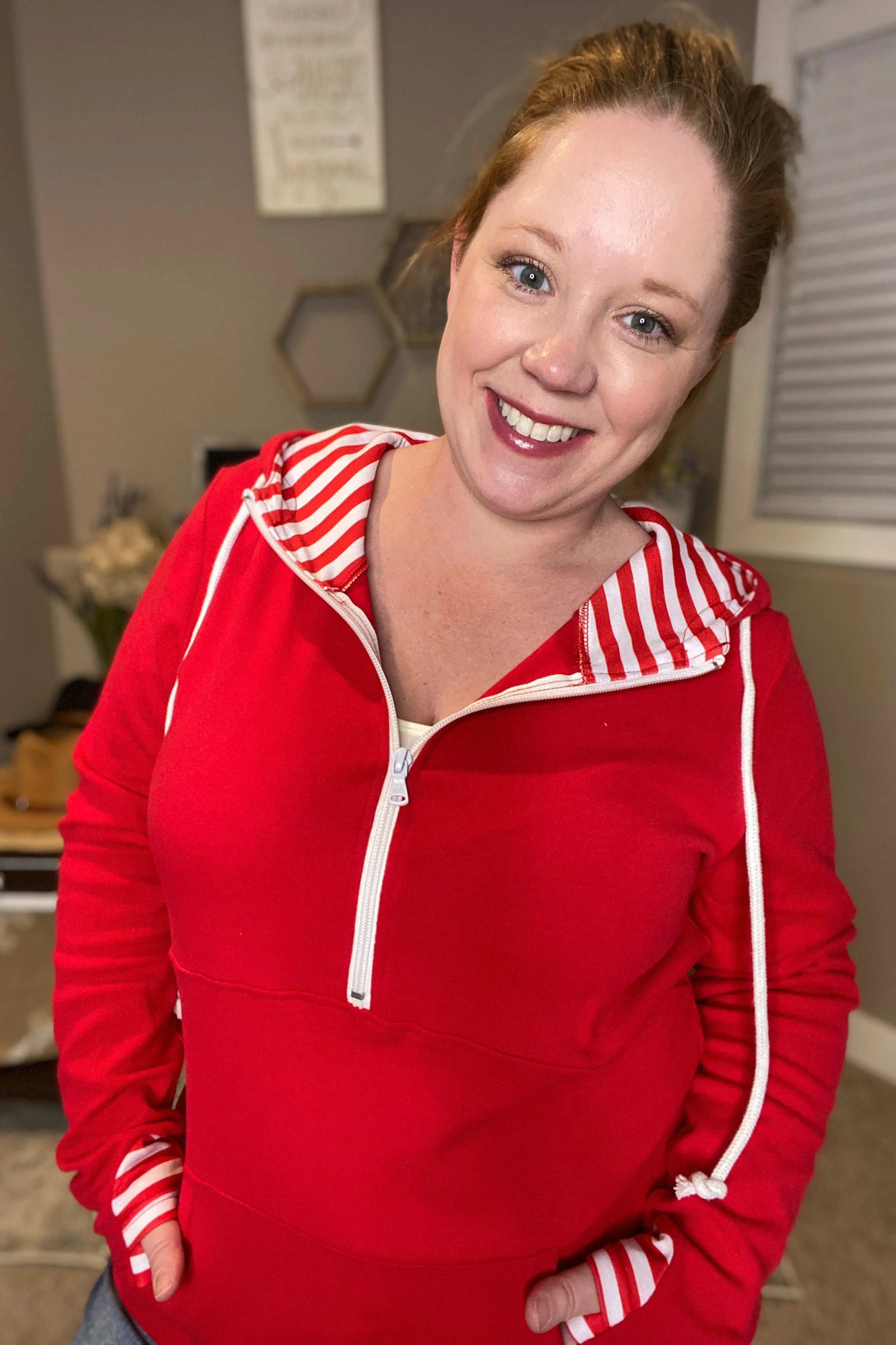 Candy Cane Half-Zip Thumbhole Hoodie