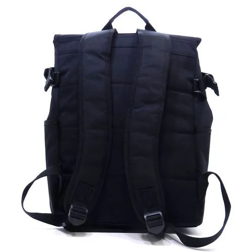 Canvas L backpack Bag Navy Blue flap over I Pad laptop form Pockets belt Blanc