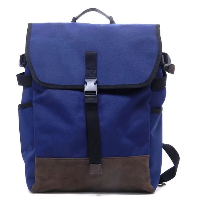 Canvas L backpack Bag Navy Blue flap over I Pad laptop form Pockets belt Blanc