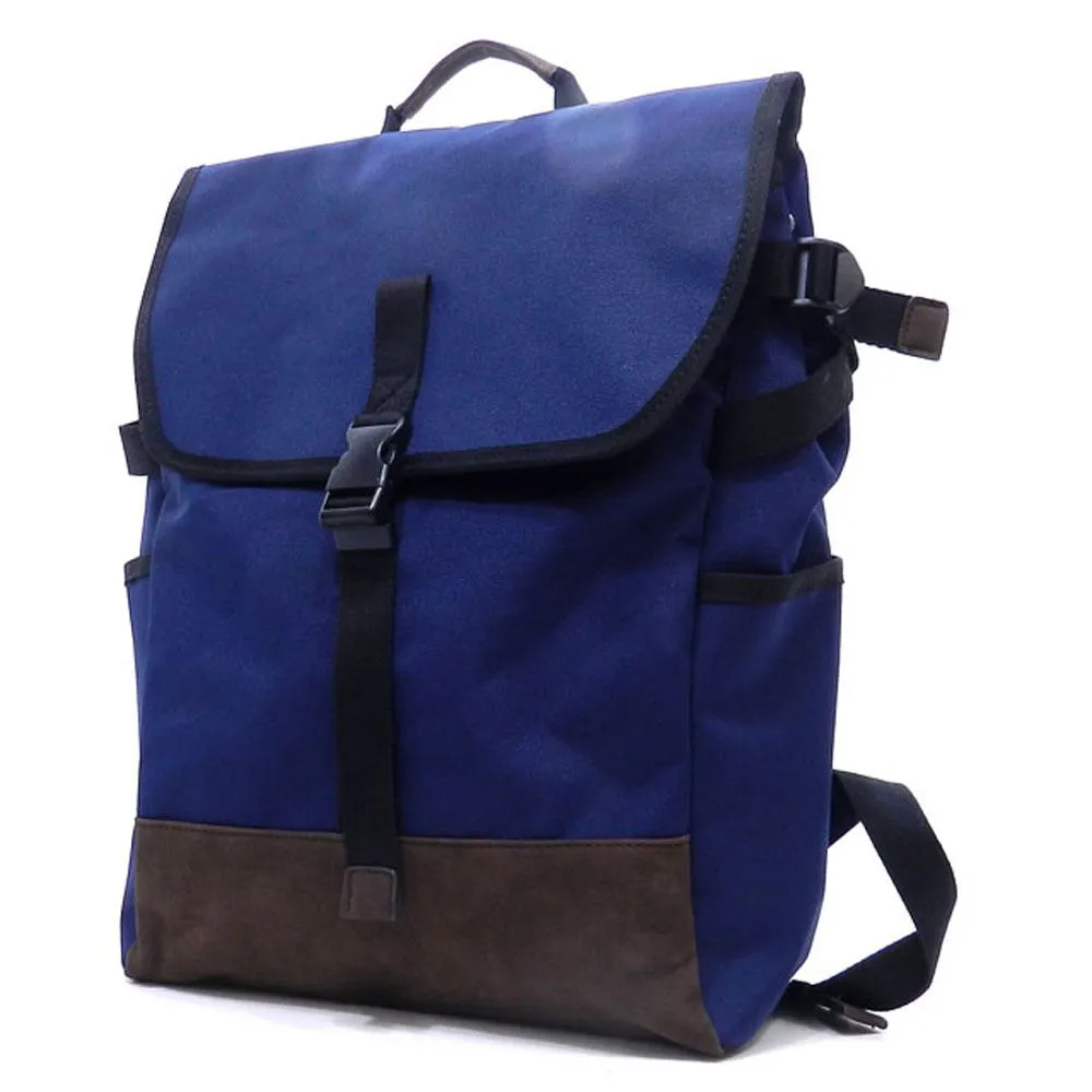 Canvas L backpack Bag Navy Blue flap over I Pad laptop form Pockets belt Blanc