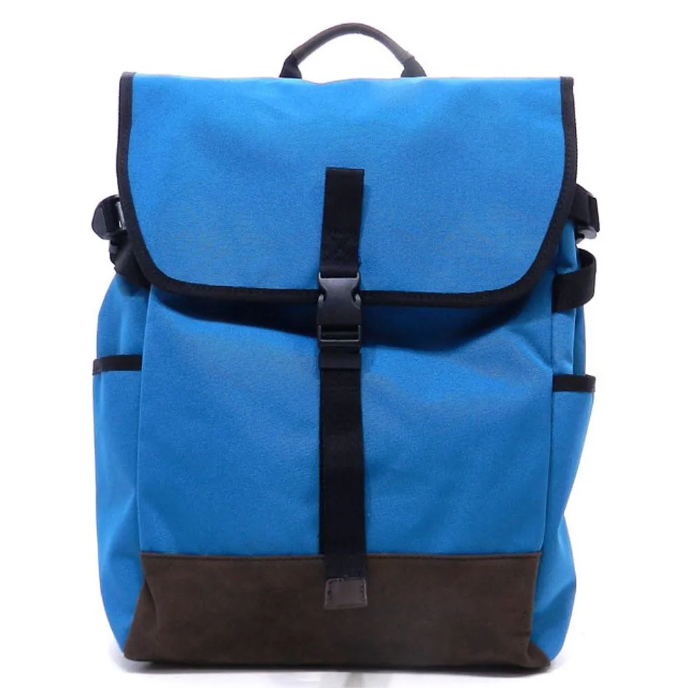 Canvas L backpack Bag Navy Blue flap over I Pad laptop form Pockets belt Blanc