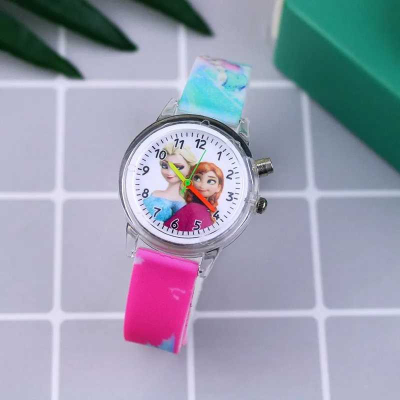 Cartoon Flash Light Girls Watches with Bracelet Silicone Strap