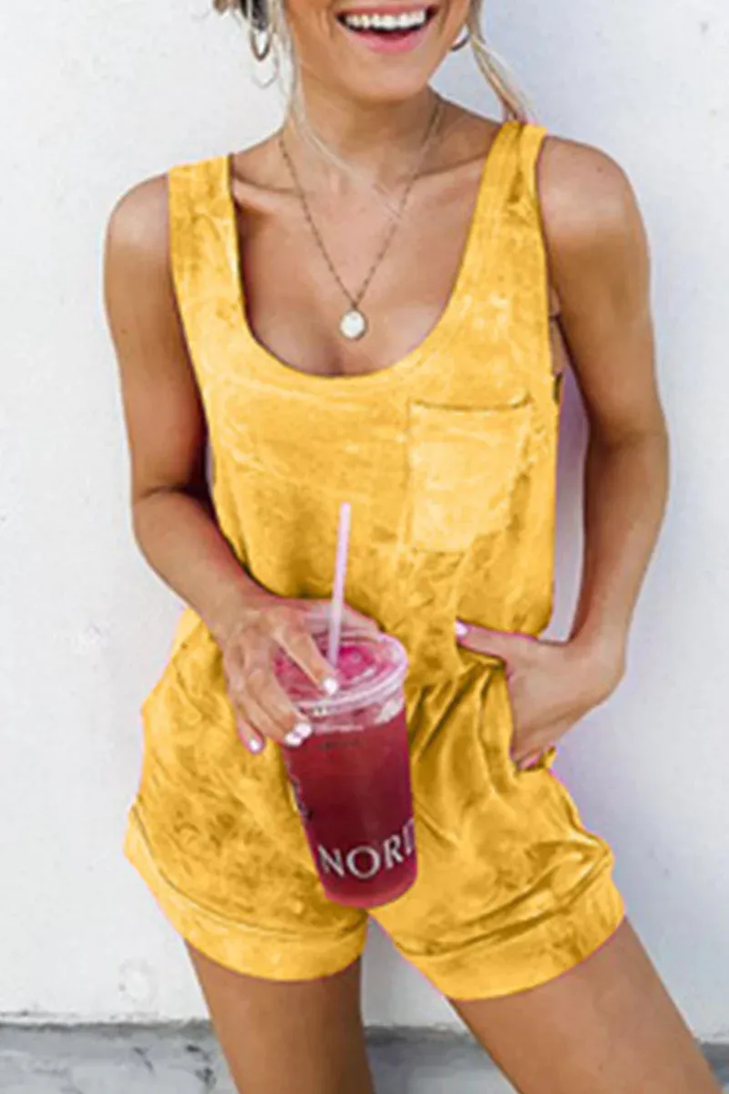 Casual Patchwork Tie-dye U Neck Straight Jumpsuits