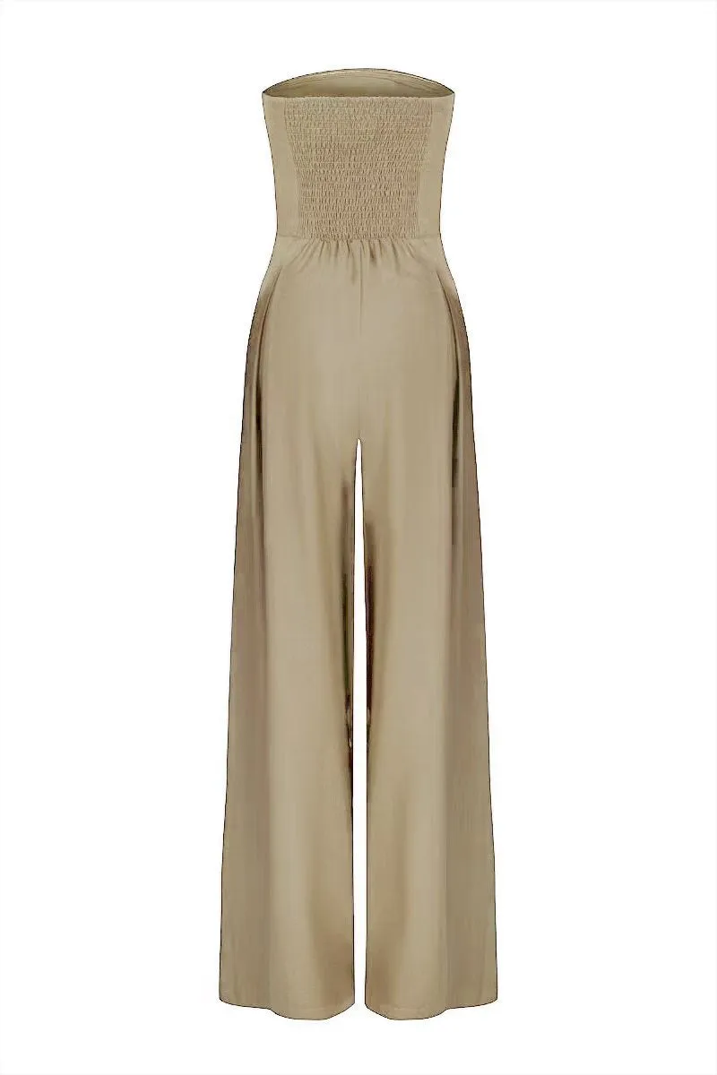 Casual Pocket Patchwork Backless Strapless Loose Jumpsuits(3 Colors)