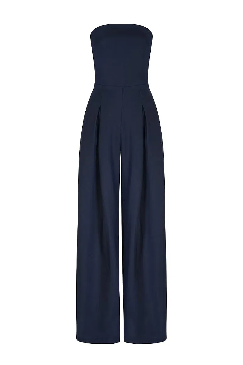 Casual Pocket Patchwork Backless Strapless Loose Jumpsuits(3 Colors)