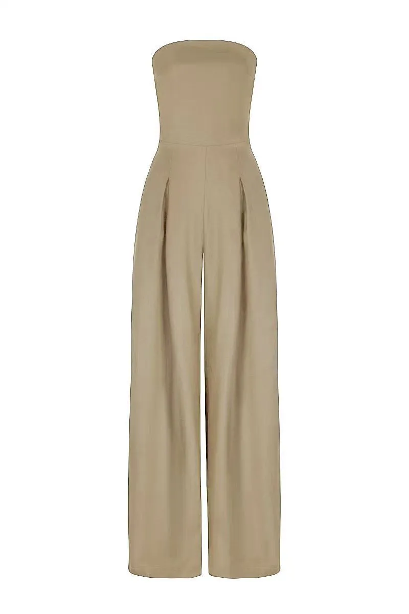 Casual Pocket Patchwork Backless Strapless Loose Jumpsuits(3 Colors)