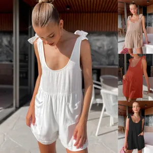Casual Simplicity Solid Pocket Casual Jumpsuit Rompers